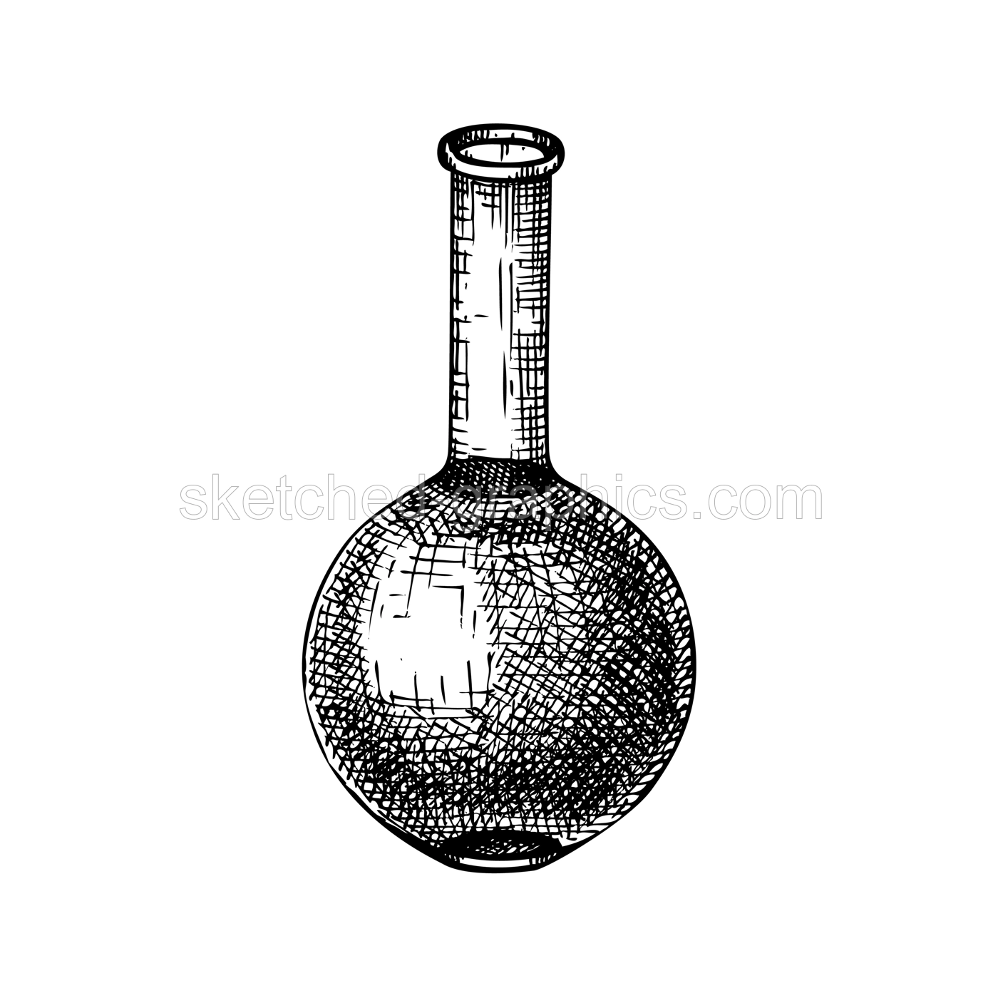 Medicine laboratory equipment sketch. Hand drawn glass flask illustration. Chemical lab testing equipment. Vector flat bottomed flask for science experiments, alchemy, perfumery Illustration